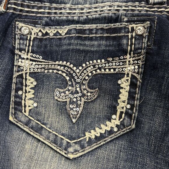 WOMENS Rock Revival LYNKAI Crystal Rhinestone Stitched Easy Crop Jeans 32 Y2K - Picture 8 of 16